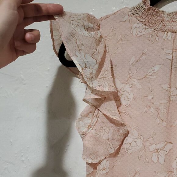 Express Dress in Baby Pink Floral with Mock Neck and Ruffles Size XS - Picture 2 of 13